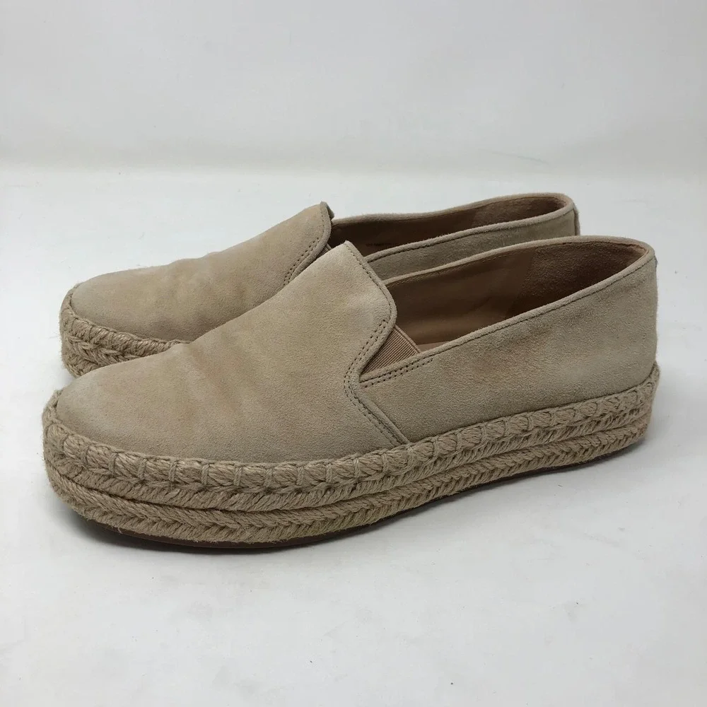 Vince Upton Espadrilles Platform Flats Womens 5 Cappuccino Beige Suede Leather